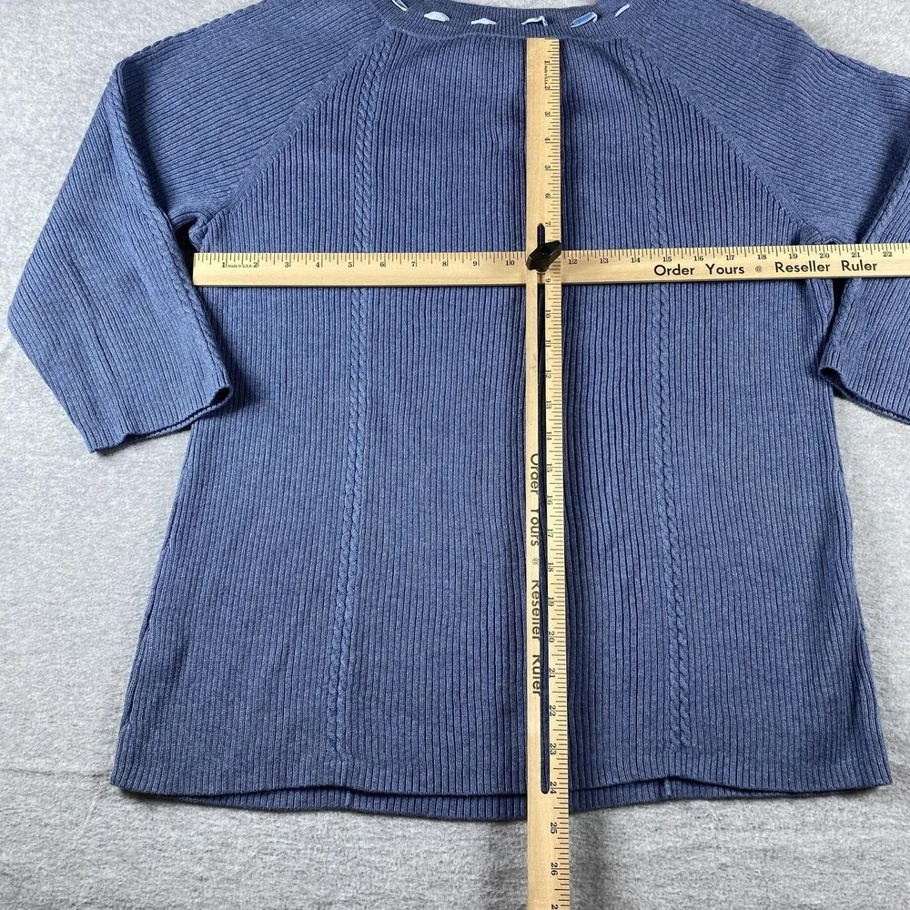 Tommy Hilfiger Sweater Womens 2X Blue Knit Plus‎ 3/4 Raglan Sleeve Ribbon Neck